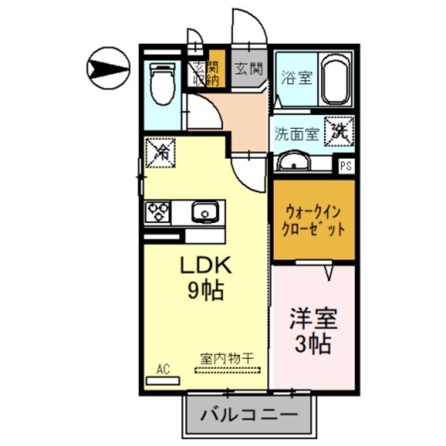 DーROOM西小二里Ⅱ(1LDK/1階)の間取り写真