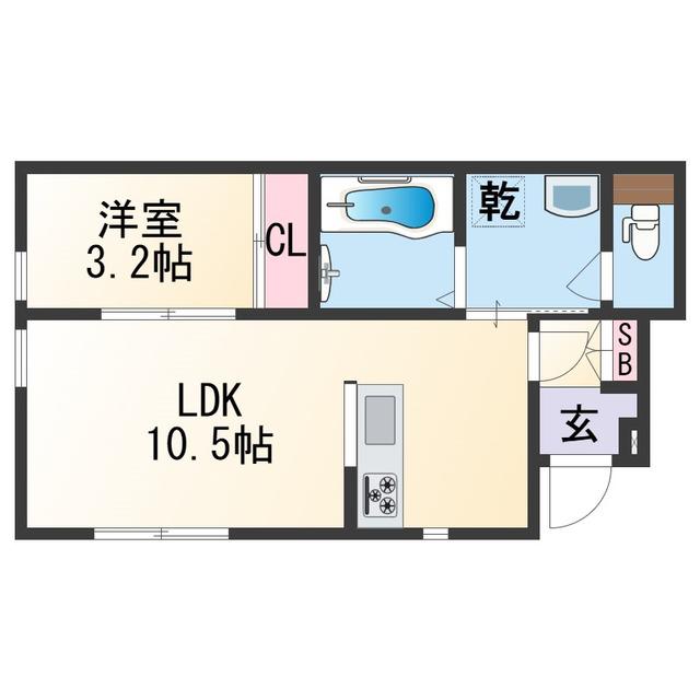 SOLIS元町奉行丁(1LDK/1階)の間取り写真