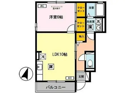 D-ROOM秋月 C棟(1LDK/1階)の間取り写真