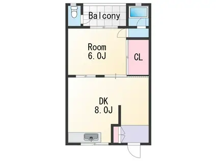 ダイトウハイツ北棟(1LDK/1階)の間取り写真