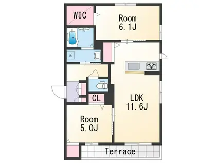 シャーメゾンLALA(2LDK/2階)の間取り写真