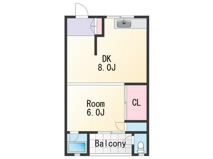 ダイトウハイツ北棟(1DK/2階)の間取り写真