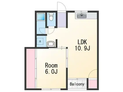 フレセンス紀伊(1LDK/2階)の間取り写真