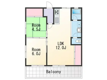 湊コーポⅡ(2LDK/5階)の間取り写真