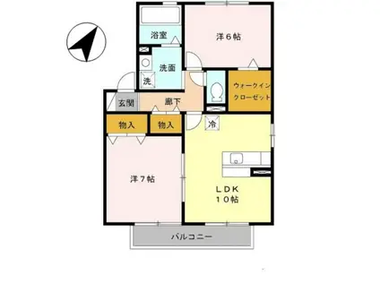 ウィルモアシャトーB棟(2LDK/2階)の間取り写真