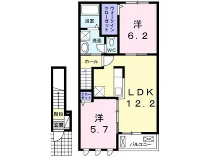 ボヌール岩橋 Ⅰ(2LDK/2階)の間取り写真