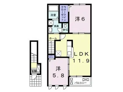 シャン・ノールⅩⅥ(2LDK/2階)の間取り写真