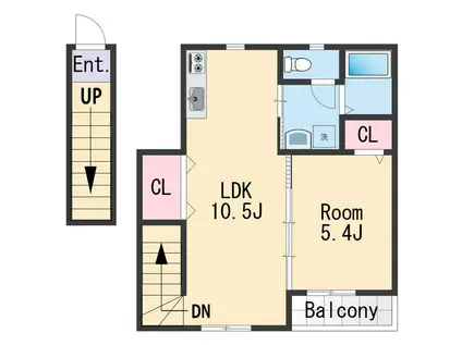 TJ鳴神2 B棟(1LDK/2階)の間取り写真