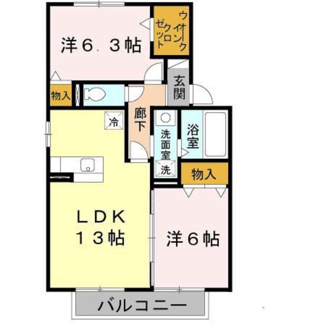 パインテイルB棟(2LDK/2階)の間取り写真
