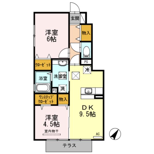 ラシェルデューA棟(2DK/1階)の間取り写真