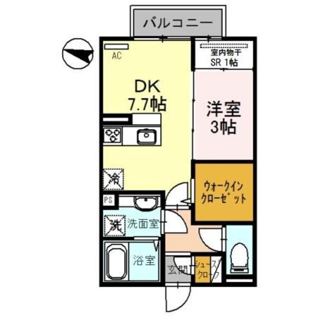 ファミール中之島(1DK/1階)の間取り写真