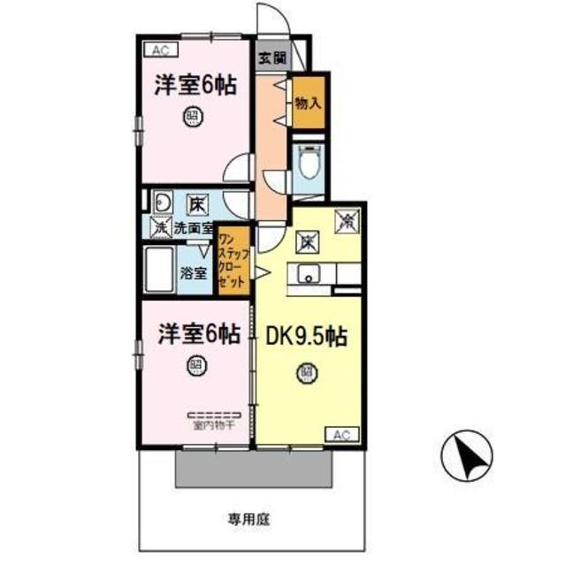 フェリッス関戸(2DK/1階)の間取り写真