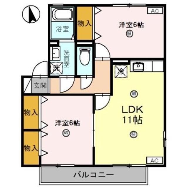 シンフォニータウンⅢ F棟(2LDK/2階)の間取り写真