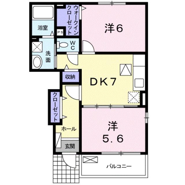 スウィート朝日Ⅱ(2DK/1階)の間取り写真