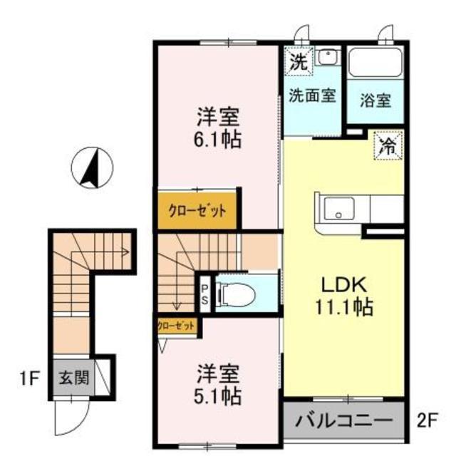アート・ソレイユ A棟(2LDK/2階)の間取り写真