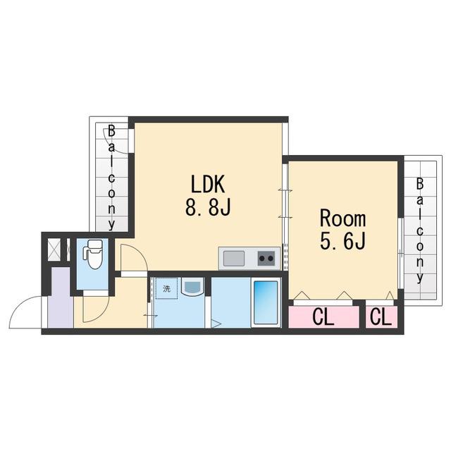 フジパレス新通(1LDK/1階)の間取り写真