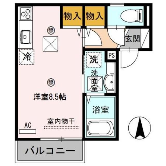 DーROOM塩屋(ワンルーム/2階)の間取り写真