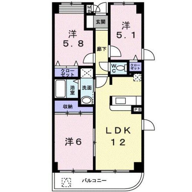 ピーノ・モルティ(3LDK/3階)の間取り写真
