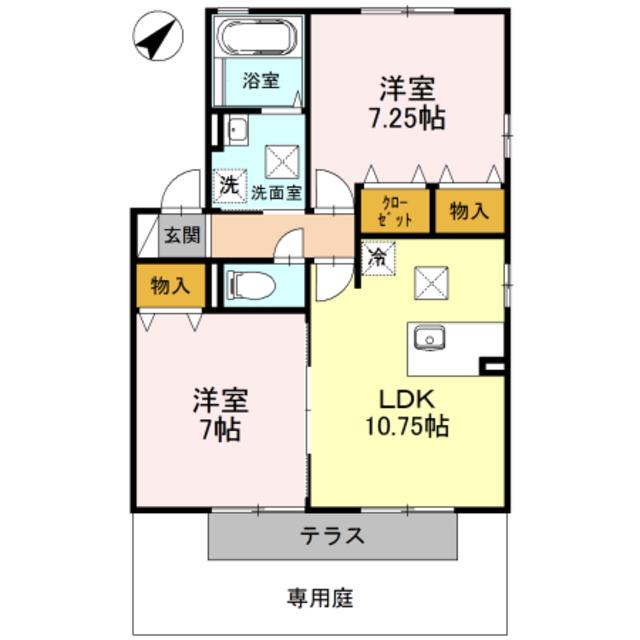 ウィルモア・ロッシェB棟(2LDK/1階)の間取り写真