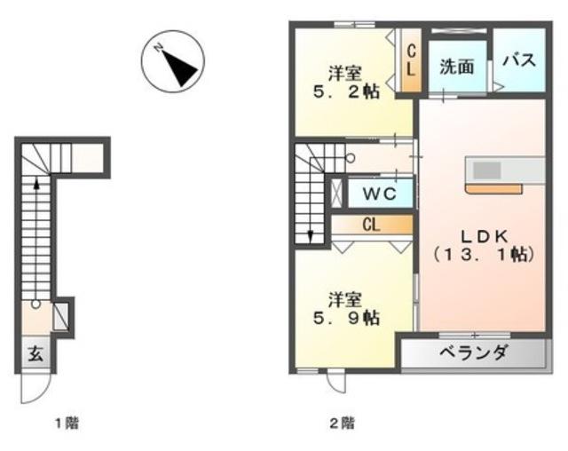 サン・モール松江(2LDK/2階)の間取り写真