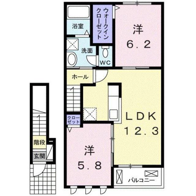 ボヌール岩橋 Ⅱ(2LDK/2階)の間取り写真