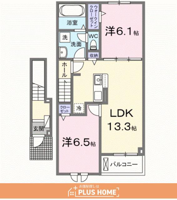 梅原アパート(2LDK/2階)の間取り写真