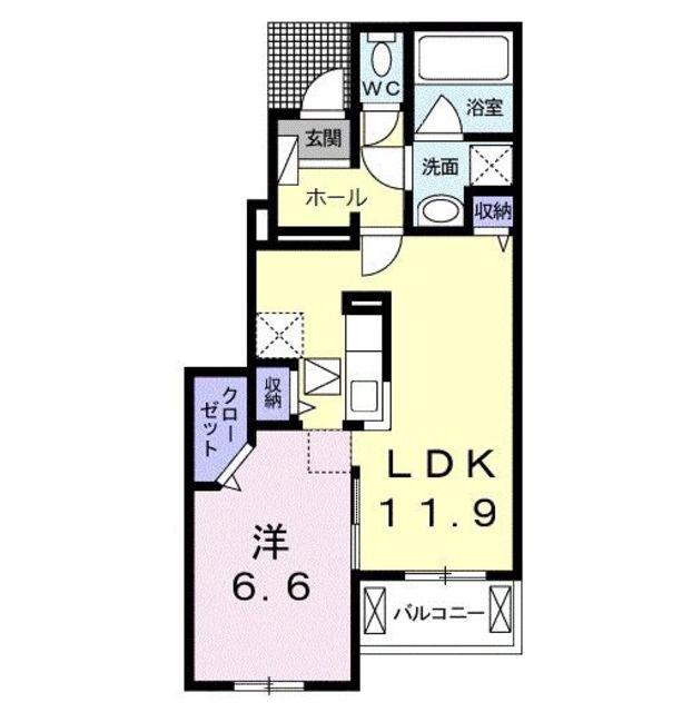 グリーンフル六十谷Ⅳ(1LDK/1階)の間取り写真