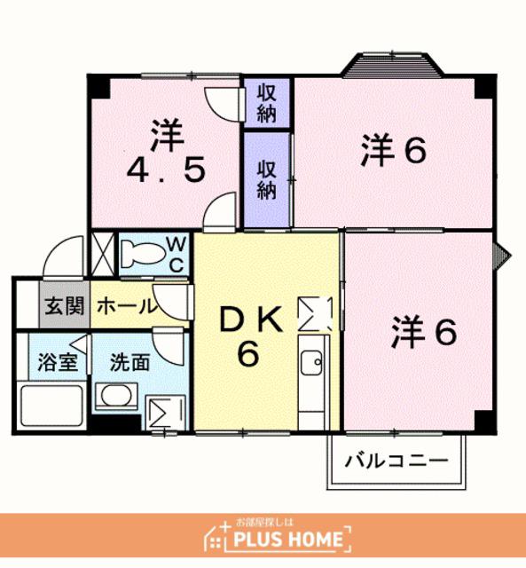 和歌山線 布施屋駅 徒歩9分 2階建 築34年(3DK/2階)の間取り写真