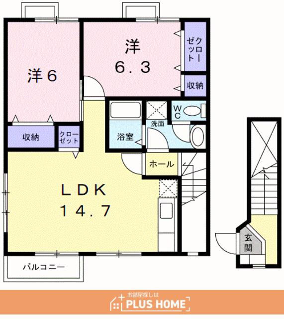オーブリーメイプル楓(2LDK/2階)の間取り写真