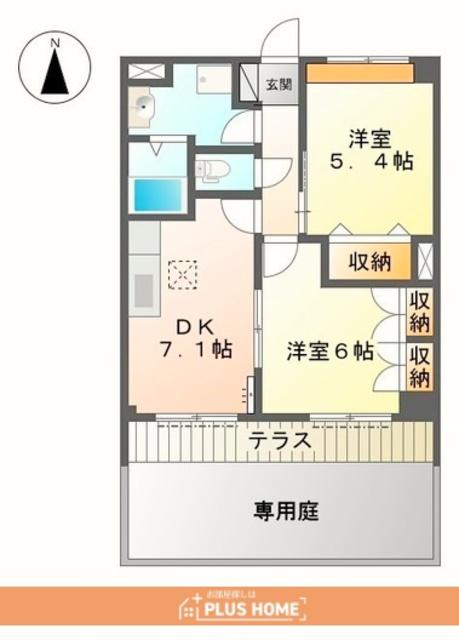 グレイシャスパレス 千代(2DK/1階)の間取り写真