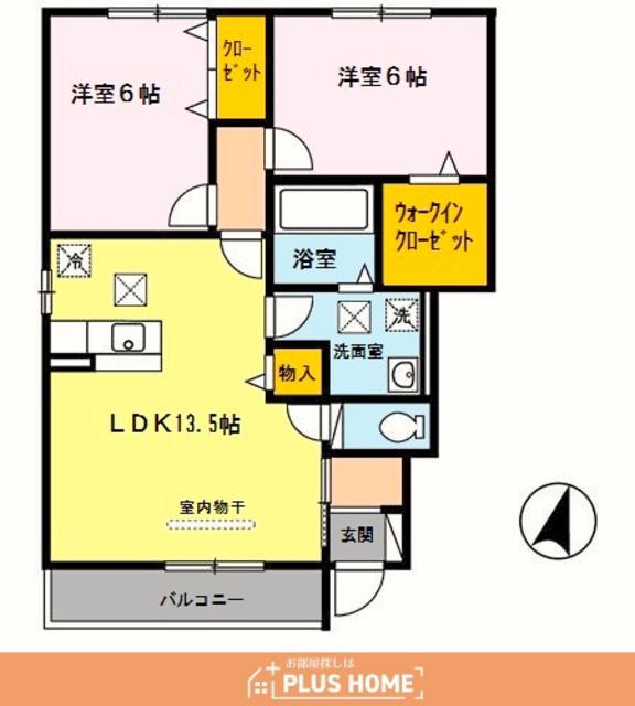 D-ROOM秋月 B棟(2LDK/1階)の間取り写真