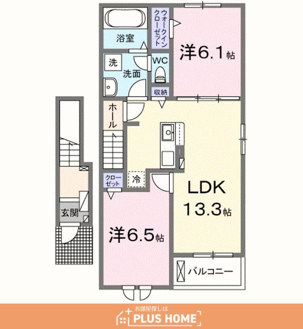 リヴェール西庄Ⅱ(2LDK/2階)の間取り写真