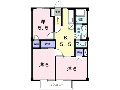 サンリバー21(3K/2階)の間取り写真