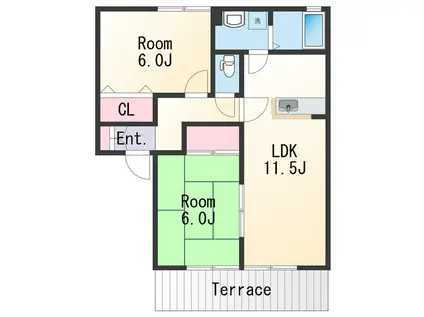 メゾン誠芳 B棟(2LDK/1階)の間取り写真