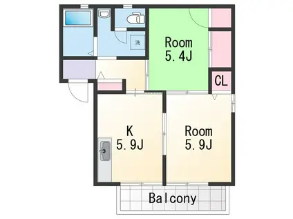 ディアス大澤(2K/2階)の間取り写真