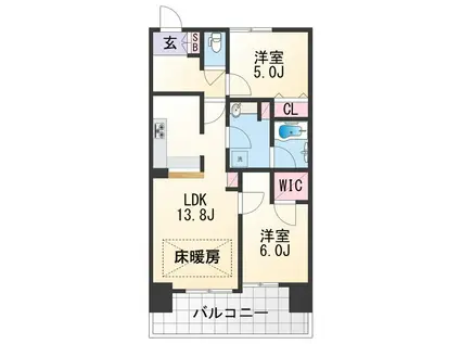 ユニ・アルス吹上プレジオ(2LDK/5階)の間取り写真