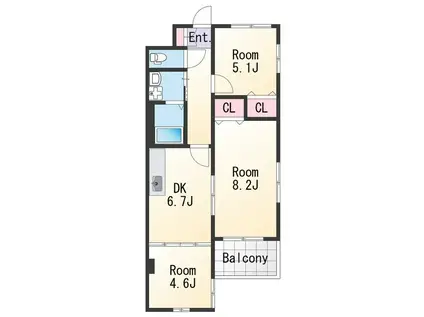 フォーチュネイト吹屋(3DK/2階)の間取り写真