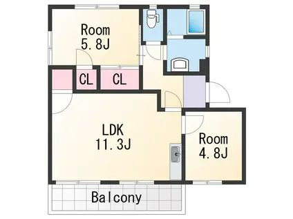フレグランス松江(2LDK/1階)の間取り写真