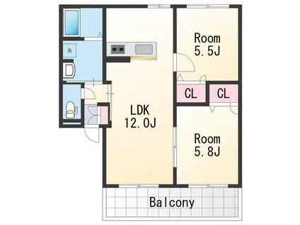 リッチンコートⅠ(2LDK/1階)の間取り写真