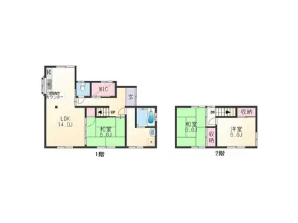 阪和線 六十谷駅 徒歩21分 2階建 築47年(3LDK)の間取り写真