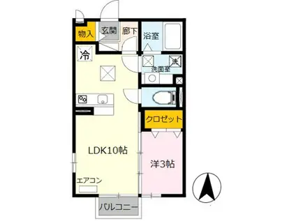 エスポワール金龍寺(1LDK/2階)の間取り写真