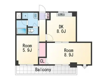 リベラルパレス新留(2DK/2階)の間取り写真