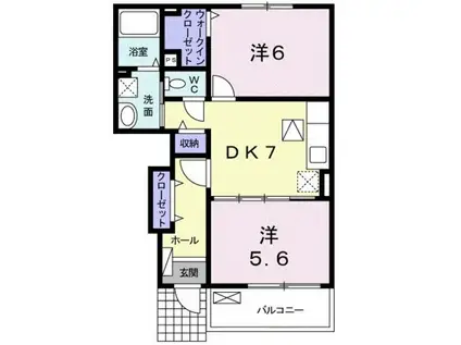 スウィート朝日Ⅱ(2DK/1階)の間取り写真