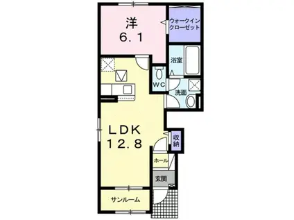 アデランテ黒田(1LDK/1階)の間取り写真