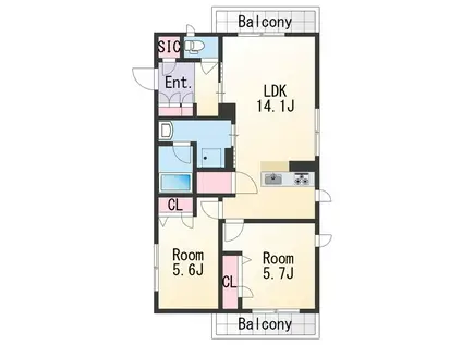 ベレオ黒田サウス(2LDK/3階)の間取り写真