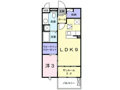 ペシュール西小二里(1LDK/1階)の間取り写真