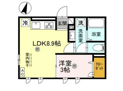 D-GRACE秋月(1LDK/2階)の間取り写真