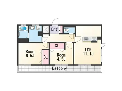 末吉ビル黒田(1LDK/5階)の間取り写真