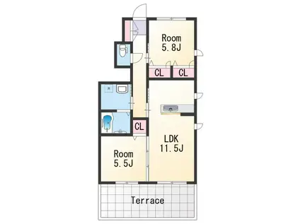 シャーメゾン西庄(2LDK/1階)の間取り写真