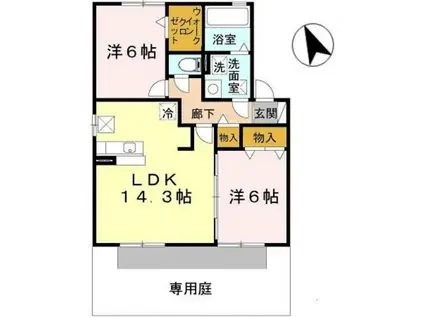 パイン テイル C棟(2LDK/1階)の間取り写真